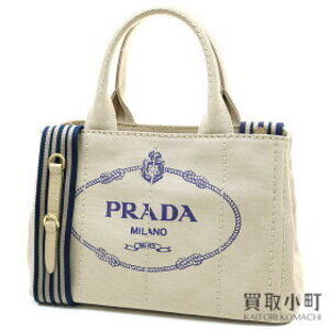 PRADA Canapa Tote Bag Silkscreen Triangle Logo Beige Tan Shoulder Striped ZKI